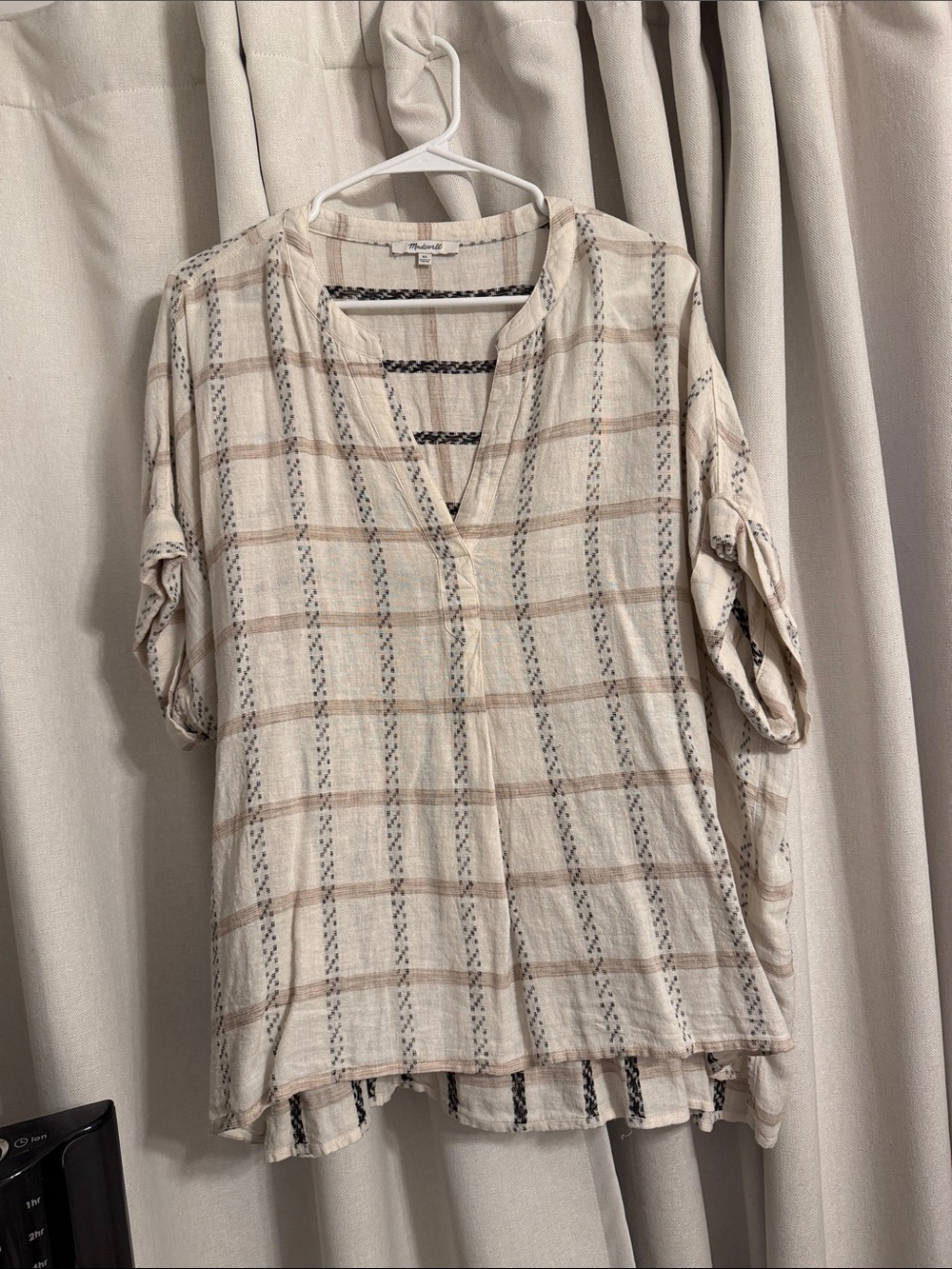 Madewell Cream Plaid V-Neck Tunic